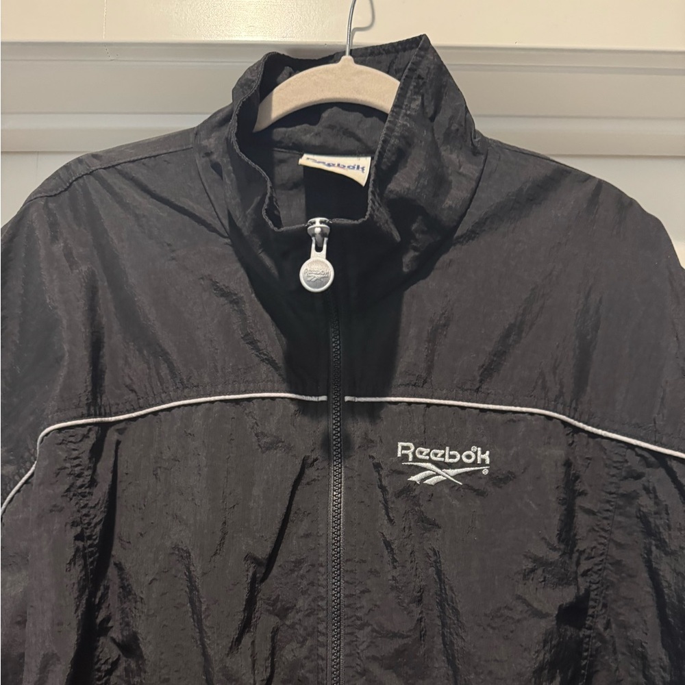 Reebok Black Windbreaker Jacket Size L Unisex Zip Front Outdoor - Picture 3 of 16